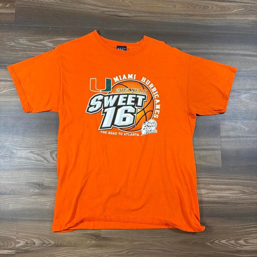 2013 NCAA Miami Hurricanes Sweet 16 orange t-shirt with basketball graphic